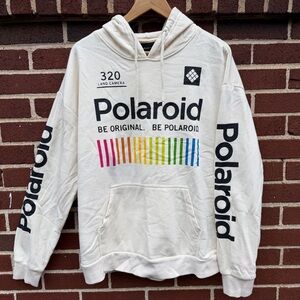 Polaroid Off White Hoodie with Rainbow Accents Size M